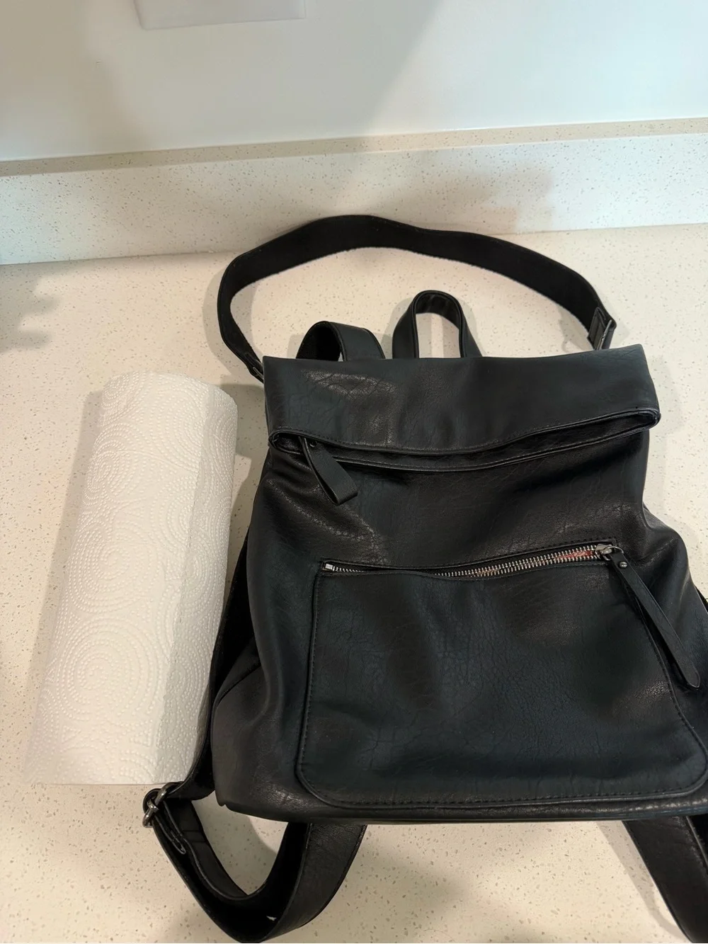 Urban Expressions Black Faux Leather Fold-Over Backpack